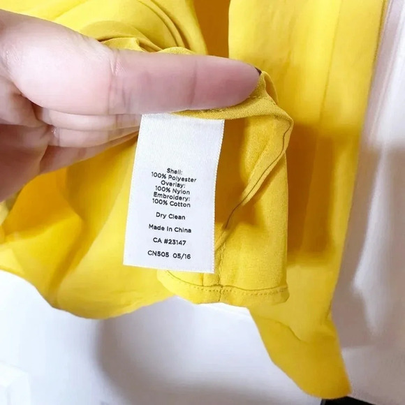 TALBOTS Womens Petite Yellow Textured Flowy Blouse Long Sleeve - Picture 3 of 6